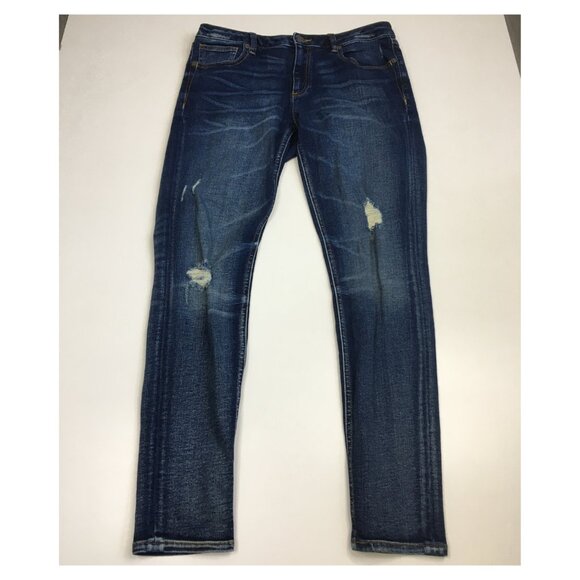 Miss Me Denim - MISS ME Medium/Dark Wash Distressed 5 Pocket Logo Hardware Skinny Jeans